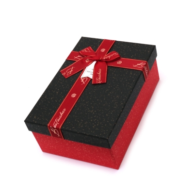 Кутия за подарък с панделка 21x14x8 см цвят червен с черен капак
