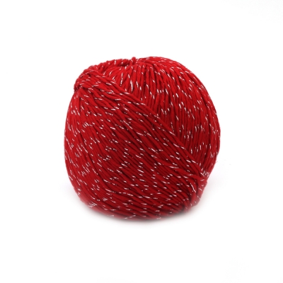 Прежда ОПАЛ цвят червен със сребърно ламе 85 процента мек памук 15 процента лурекс -50 грама -150 метра