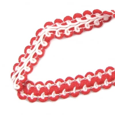 Ширит 13 мм текстил червен с бяло - 18 метра