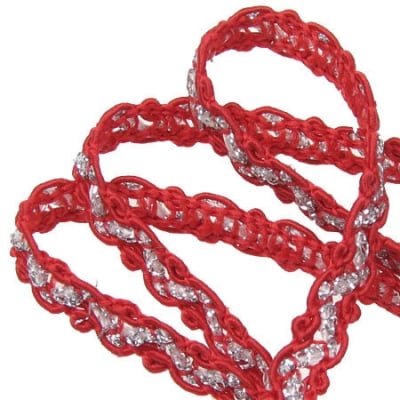 Ширит 7 мм текстил шнур червен с ламе -30 метра