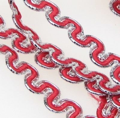 Ширит11 мм. текстил зиг-заг червен с ламе - 20 метра