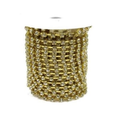 Метална лента кошничка златна с кристал стъкло SS14 1 качество -3.3 мм -1 метър