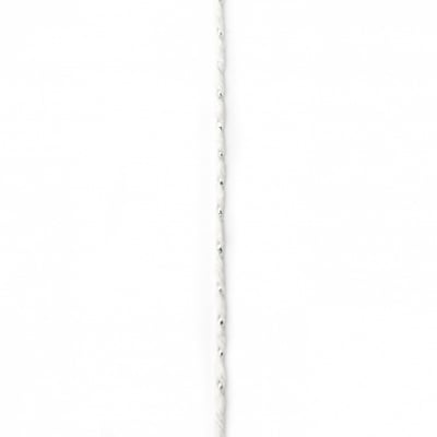 Шнур памук 1.5 мм бял с ламе цвят сребро ±20 метра