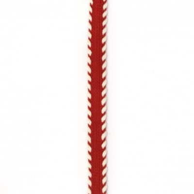 Ширит 10 мм памук червен с бяло -1 метър