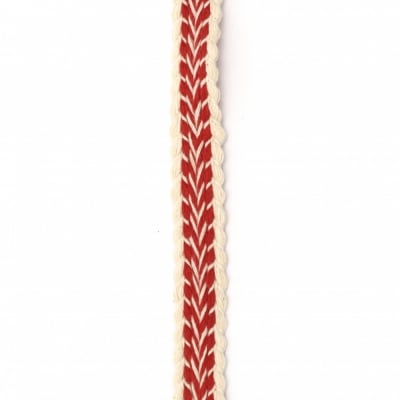 Ширит 15 мм памук бял с червено -1 метър