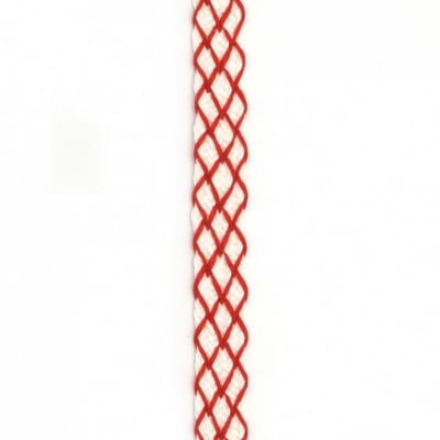 Ширит 15 мм памук бял с червено -1 метър