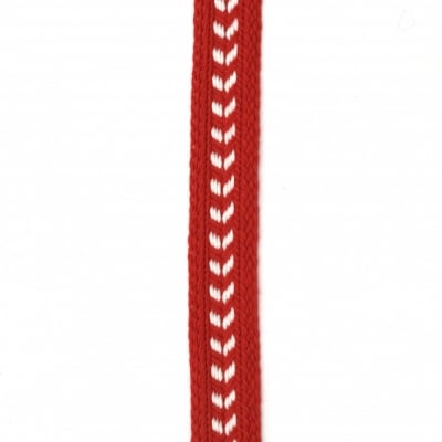 Ширит 20 мм памук червен с бяло -1 метър