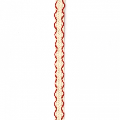 Ширит 10 мм памук бял с червено -1 метър