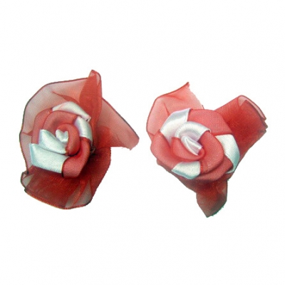 Роза 50 мм сатен и органза червено и бяло -10 броя