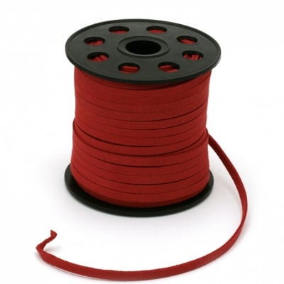 Лента велур естествен 5x1.5 мм цвят червен -5 метра