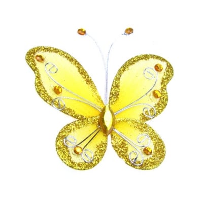 Пеперуда 70х60 мм с брокат жълта