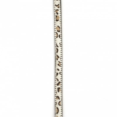 Лента велур 8.5x3 мм с два реда кристали леопардов десен сива -1 метър