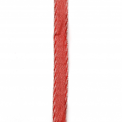 Лента органза 20 мм червена с ламе сребро -2 метра