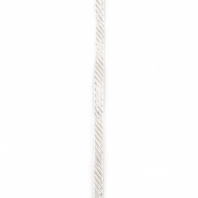 Лента сатен 7 мм бяла с ламе сребро -10 метра
