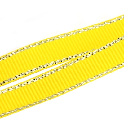 Лента Сатен 9 мм жълта рипс с ламе сребро -5 метра