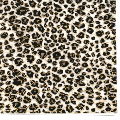 Велур 19x27 см самозалепващ леопардов десен цвят бял и черен златна нишка