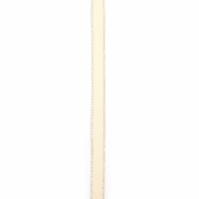 Лента сатен 9 мм рипс екрю с ламе сребро -5 метра