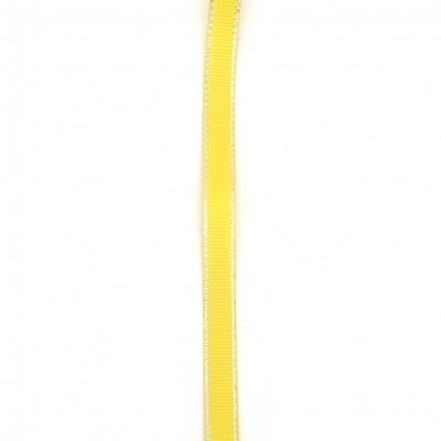 Лента сатен 9 мм рипс жълта тъмна с ламе сребро -5 метра