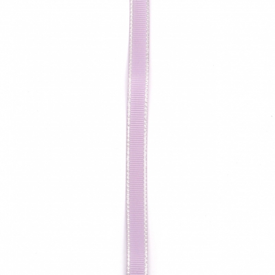 Лента сатен 9 мм рипс лилава светла с ламе сребро -5 метра