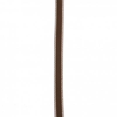Лента сатен 9 мм рипс кафява тъмна с ламе сребро -5 метра