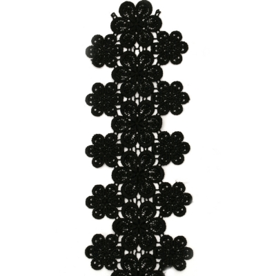 Ширит цвете плетен дантела 90 мм черен - 1 метър