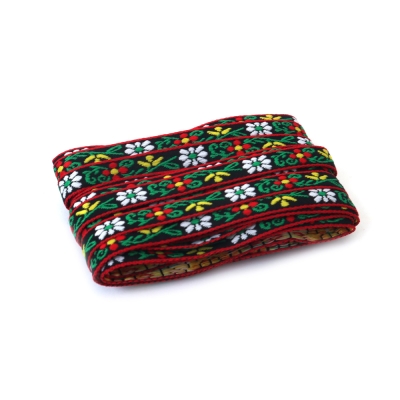 Ширит 10 мм, черен, с бяло, червено, жълто, зелено и червен кант -5 метра