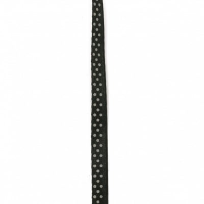 Лента сатен 6 мм рипс черна с бели точки ~43 метра