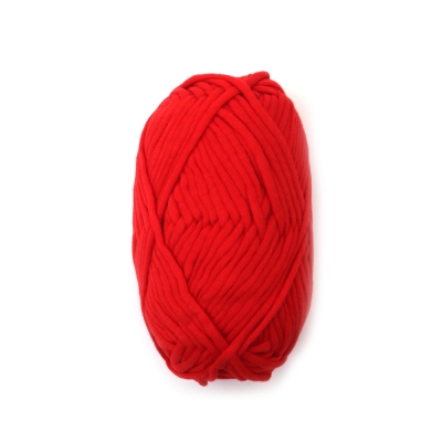 Прежда плетена лента 68 % памук 32 % полиамид цвят червен -50 грама 