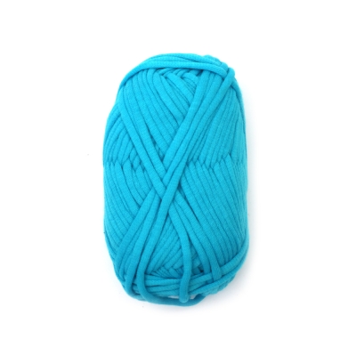 Прежда плетена лента 68 % памук 32 % полиамид цвят син -50 грама 