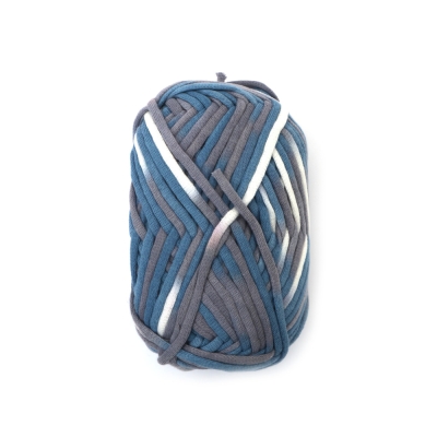 Прежда плетена лента 68 % памук 32 % полиамид цвят меланж син, бял -50 грама 