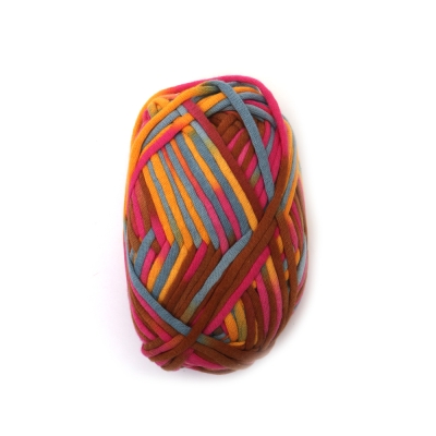 Прежда плетена лента 68 % памук 32 % полиамид цвят меланж многоцветен тъмен -50 грама 