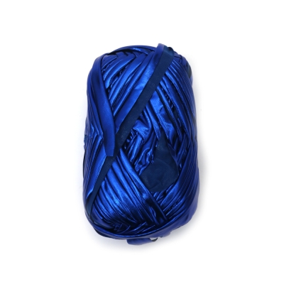 Прежда лента с метален ефект 100 % полиестер цвят син -100 грама 