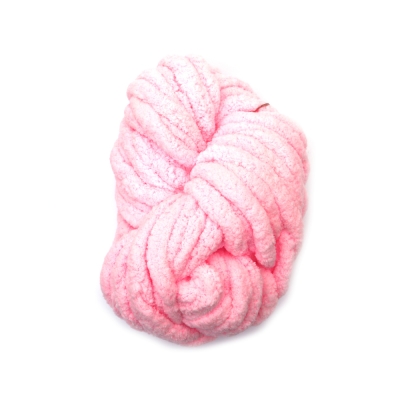 Прежда шенилна 100 % полиестер 20 мм дебелина цвят светло розов ~240 грама  -25 метра