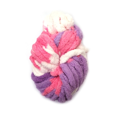 Прежда шенилна 100 % полиестер 20 мм дебелина цвят меланж бял, розов, лилав ~240 грама  -25 метра