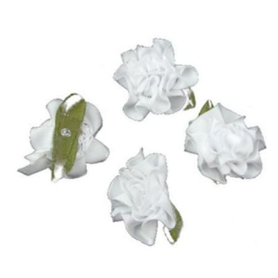 Роза 35 мм сатен с листо бяла -10 броя