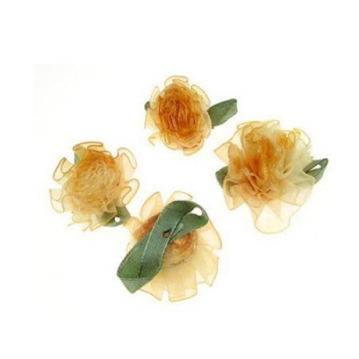 Роза 30 мм органза с листо оранжева -10 броя