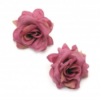 Цвят роза текстил 55 мм с пънче за монтаж лилава -5 броя