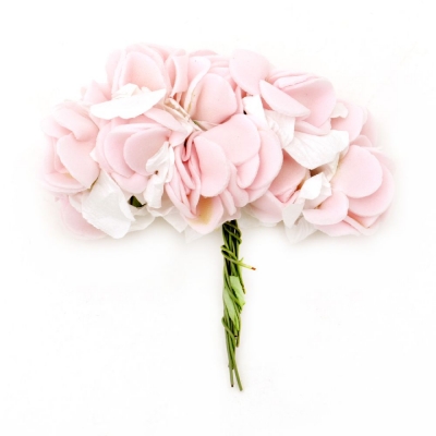 Роза букет хартия и гума 25x20 мм светло розова с бяло-12 броя
