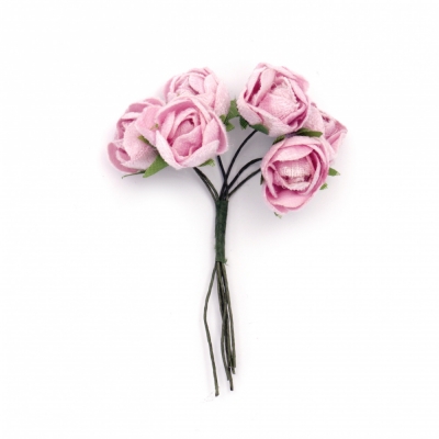 Роза букет текстил 20x100 мм цвят розов -6 броя