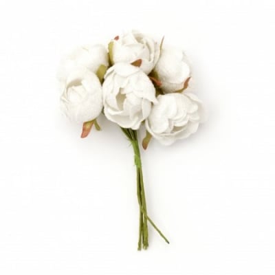 Роза букет текстил 30x130 мм цвят бял -6 броя