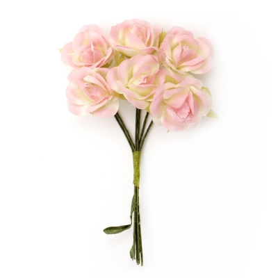 Роза букет текстил 22x100 мм розова светла -6 броя