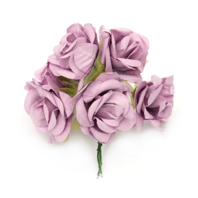 Роза букет хартия и тел 35x80 мм лилава светла -6 броя
