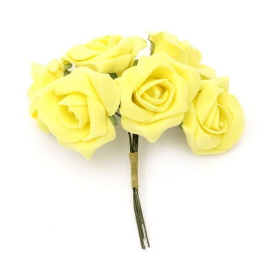 Роза букет гумирана 35~40x115 мм жълта -6 броя
