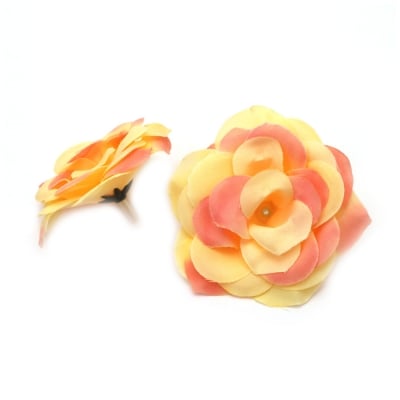 Цвят роза от текстил 70 мм с пънче за монтаж меланж меланж крем, розов -4 броя