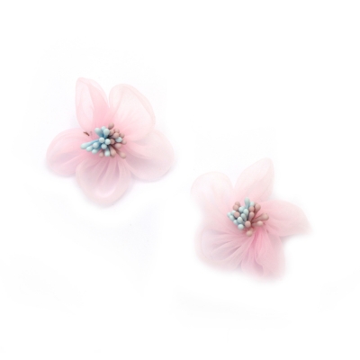Цвете органза и цветни тичинки 50 мм цвят светло розов -2 броя