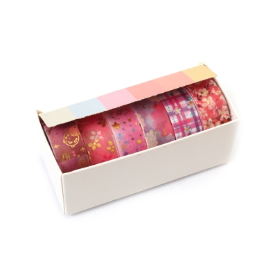 Хартиено тиксо за декорация Washi различни видове " Нежна романтика" 15 мм -6 ролки x 2 метра