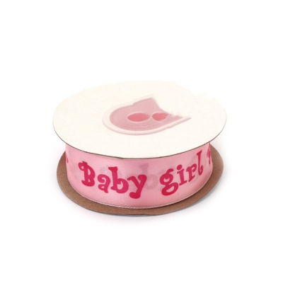Ширит сатен 25 мм розов надпис Baby girl -3 метра