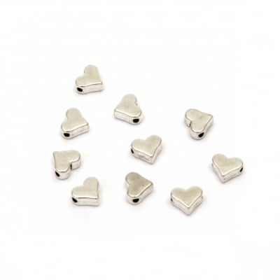 Метални мъниста сърце 6x7x3 мм цвят сребро - 20 броя