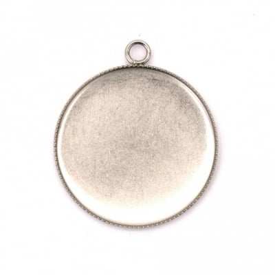 Основа за медальон метал 36x31x2 мм плочка 30 мм дупка 3 мм цвят сребро