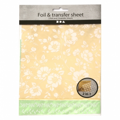 Деко фолио и трансферен лист 15x15 см deco foil and transfer sheet, зелено и злато, цветя -2x2 листа